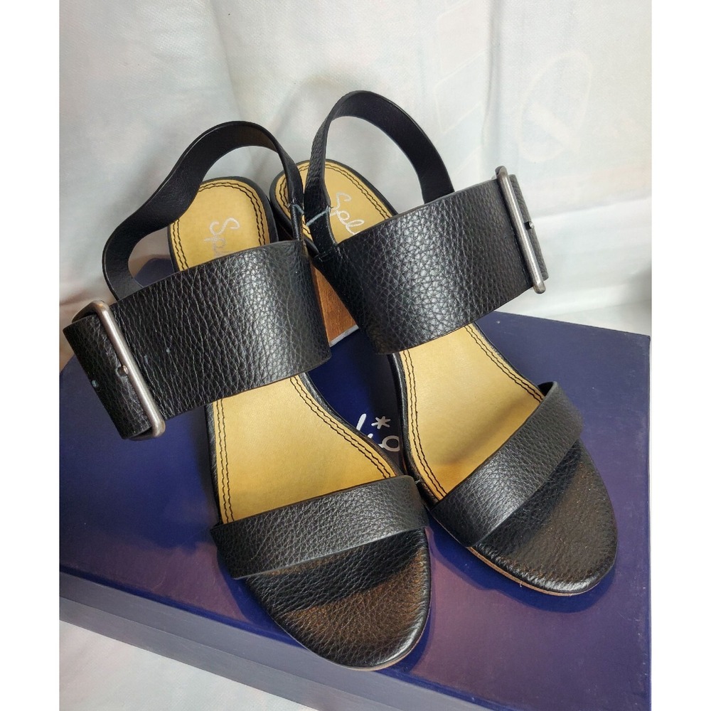 Splendid Black Leather Block Heel Sandals
